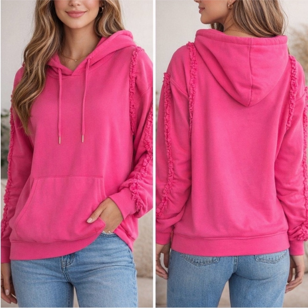 Generation Love Pink Puff Sleeve Hoodie‎ with Ruffle accents size medium cotton